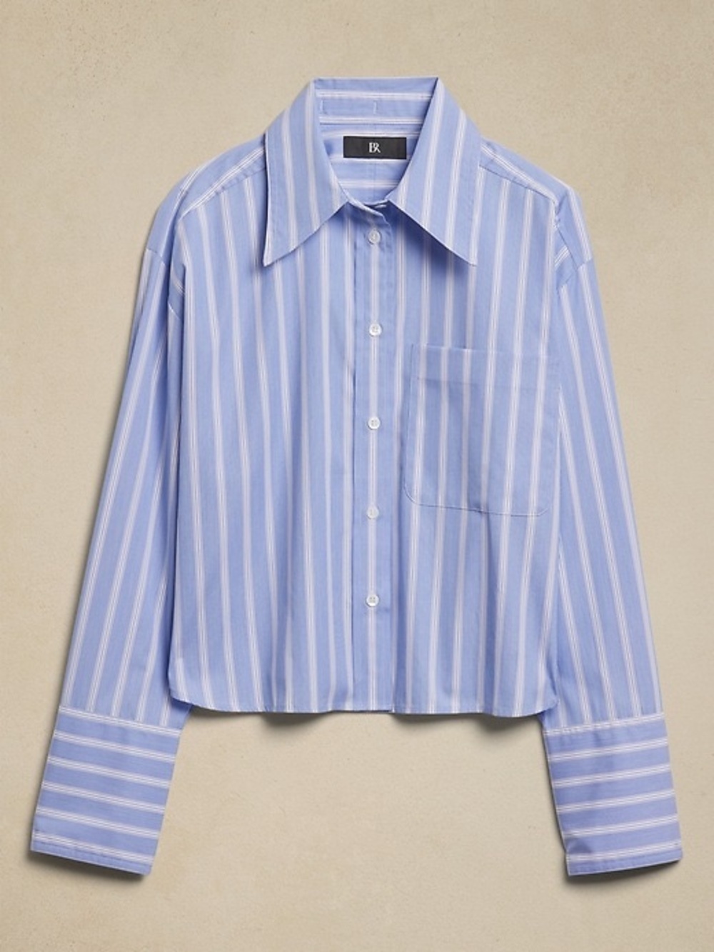 Banana Republic Light Blue & White Striped Boxy Crop Button-Down Shirt